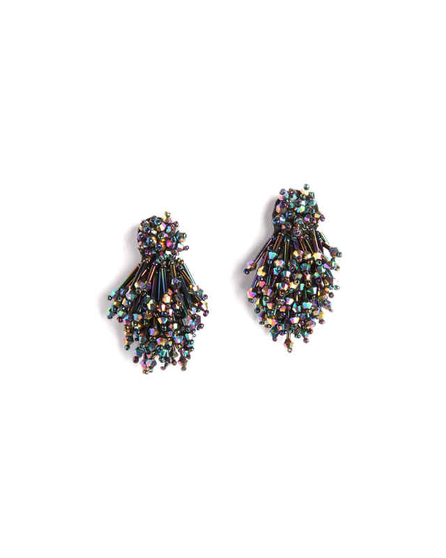 Burst Beaded Statement Earrings, Oil Slick